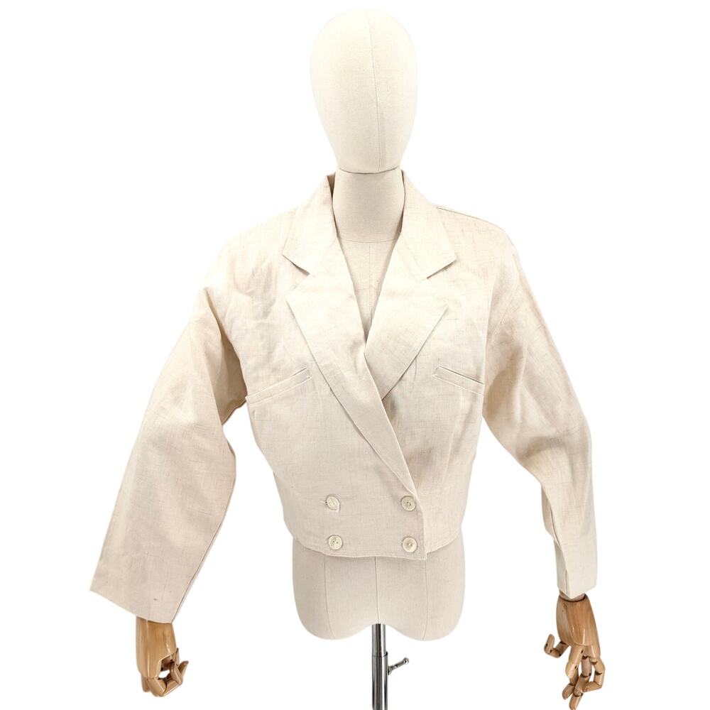 Vintage 80s Ann Gerlin Cream 100% Linen Cropped Jacket